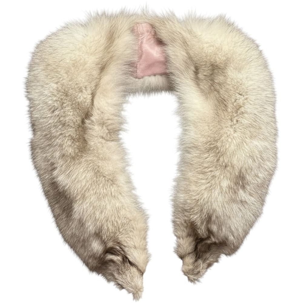 Vintage Real Fox Fur Collar Wrap Stole Silver Cream Pink Satin Lining 19in